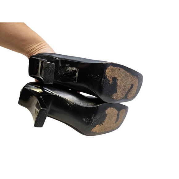 Vintage Y2K BCBG 7.5 Black Leather Mary Jane Heels Chunky Square Toe Goth - Picture 6 of 6